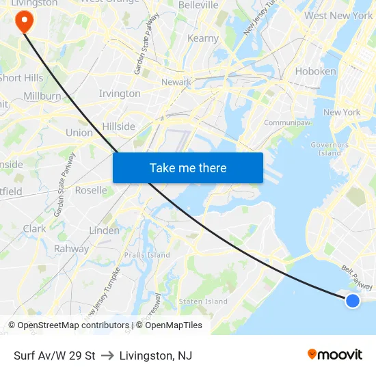 Surf Av/W 29 St to Livingston, NJ map