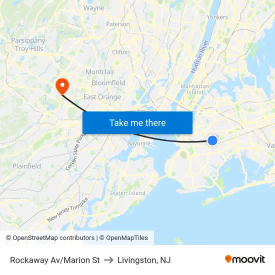 Rockaway Av/Marion St to Livingston, NJ map