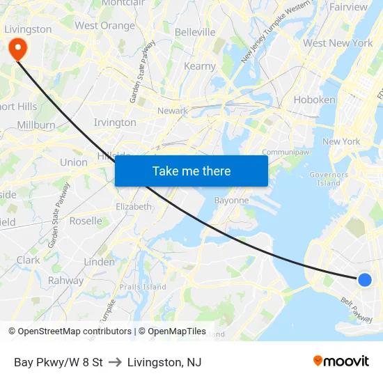 Bay Pkwy/W 8 St to Livingston, NJ map