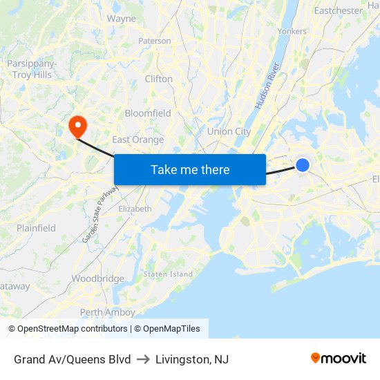 Grand Av/Queens Blvd to Livingston, NJ map