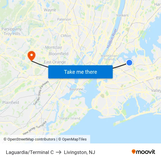 Laguardia/Terminal C to Livingston, NJ map