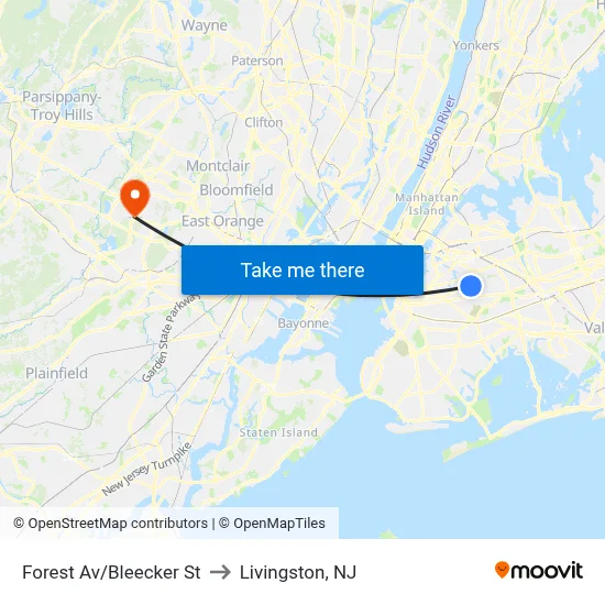 Forest Av/Bleecker St to Livingston, NJ map