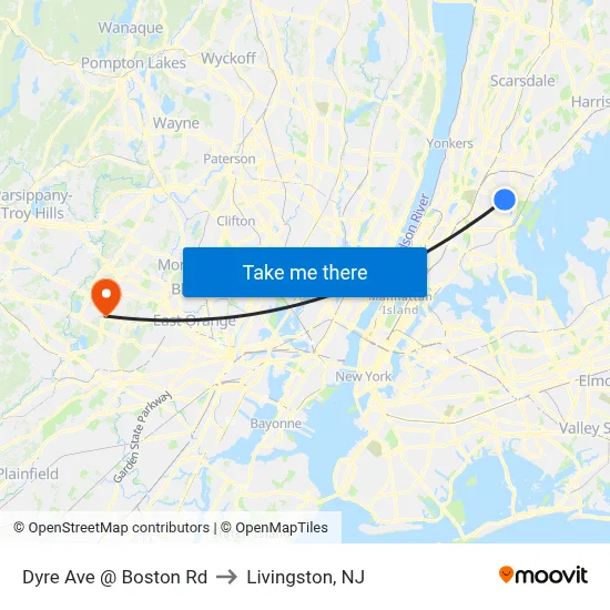 Dyre Ave @ Boston Rd to Livingston, NJ map