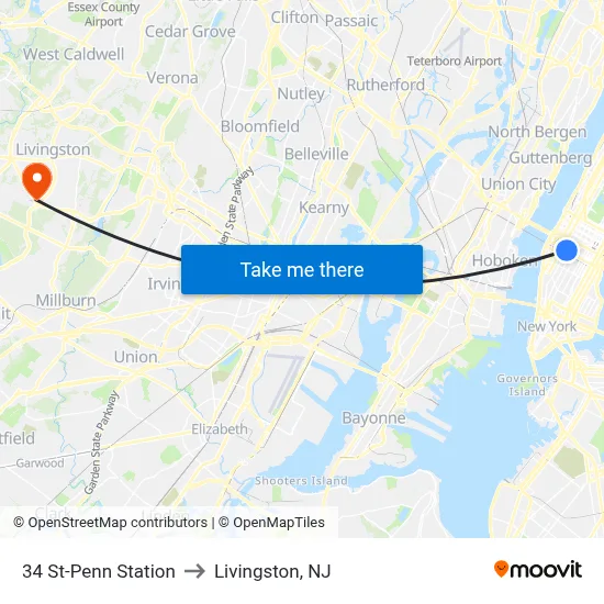 34 St-Penn Station to Livingston, NJ map