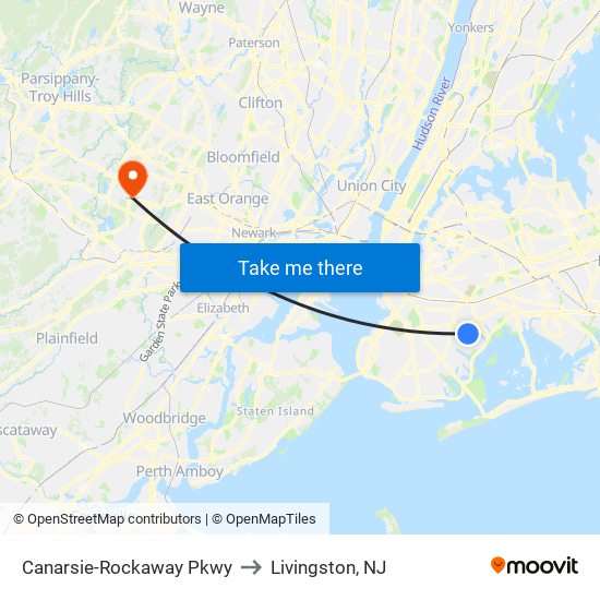 Canarsie-Rockaway Pkwy to Livingston, NJ map