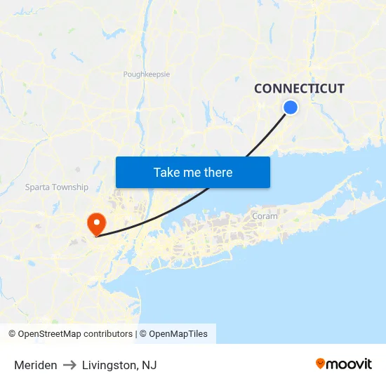 Meriden to Livingston, NJ map