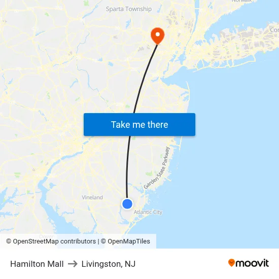 Hamilton Mall to Livingston, NJ map