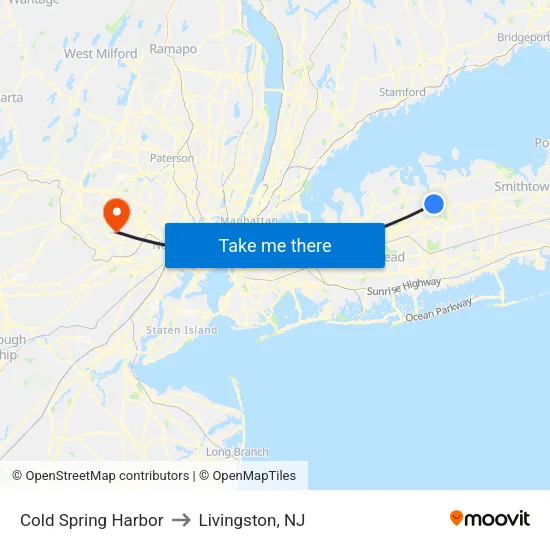 Cold Spring Harbor to Livingston, NJ map