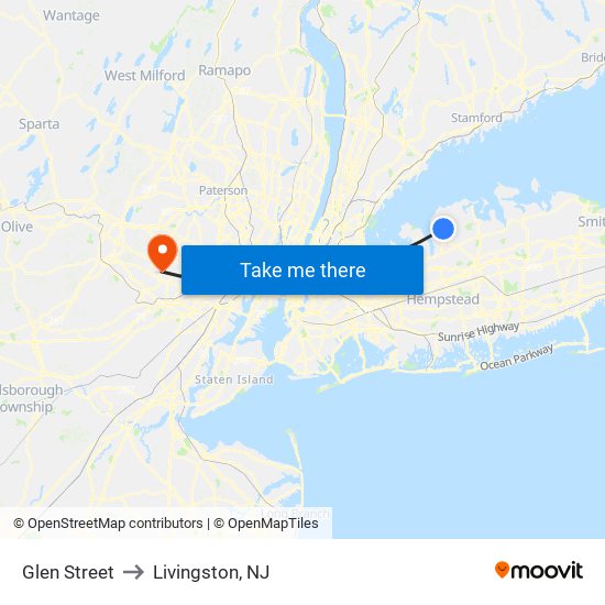 Glen Street to Livingston, NJ map