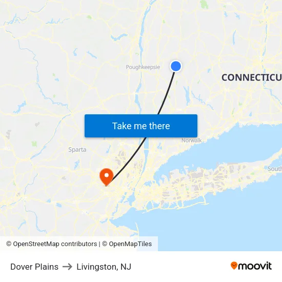 Dover Plains to Livingston, NJ map