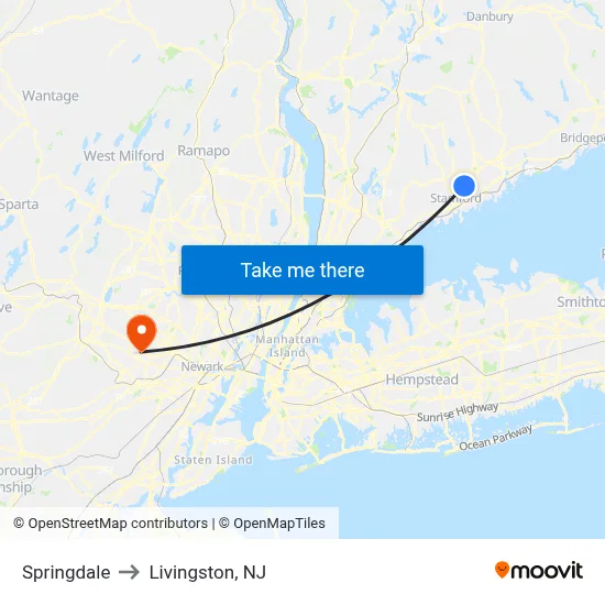 Springdale to Livingston, NJ map