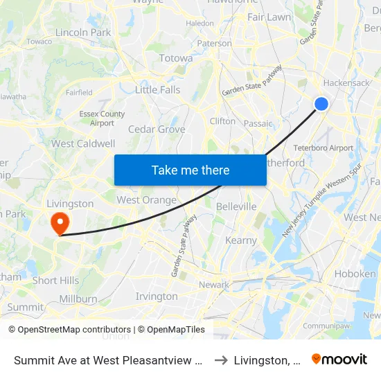 Summit Ave at West Pleasantview Ave to Livingston, NJ map