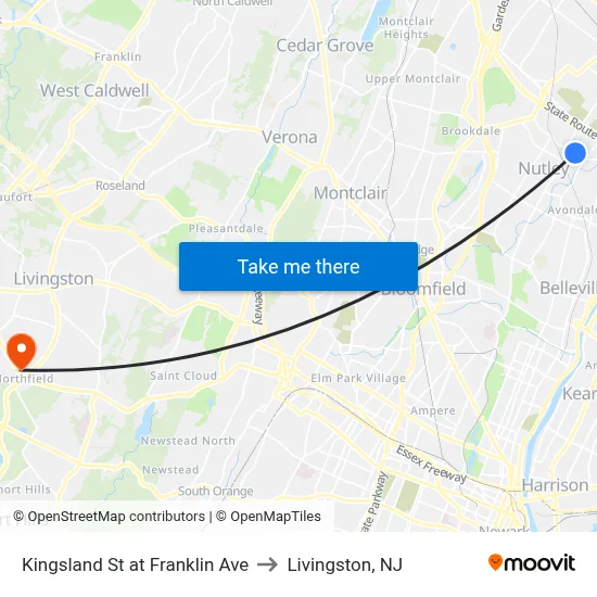 Kingsland St at Franklin Ave to Livingston, NJ map