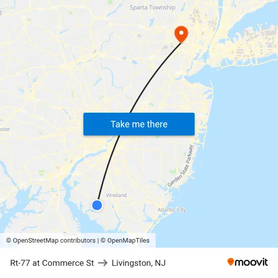 Rt-77 at Commerce St to Livingston, NJ map