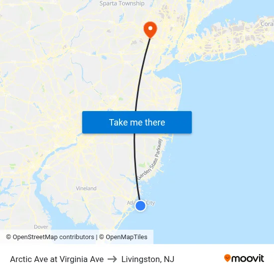 Arctic Ave at Virginia Ave to Livingston, NJ map