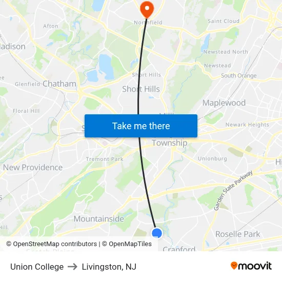 Union College to Livingston, NJ map