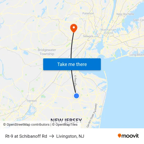 Rt-9 at Schibanoff Rd to Livingston, NJ map