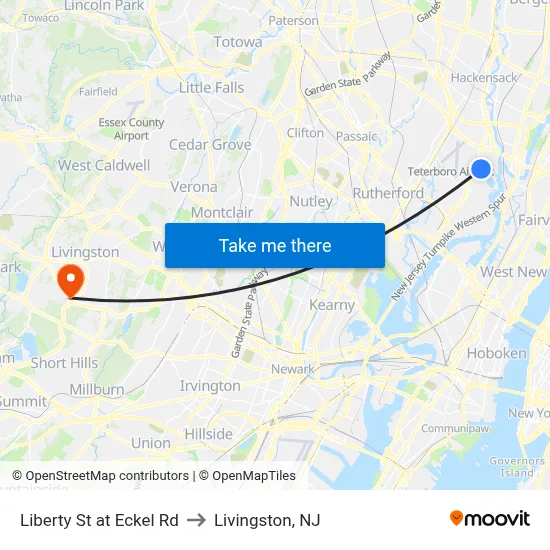 Liberty St at Eckel Rd to Livingston, NJ map