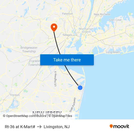 Rt-36 at K-Mart# to Livingston, NJ map