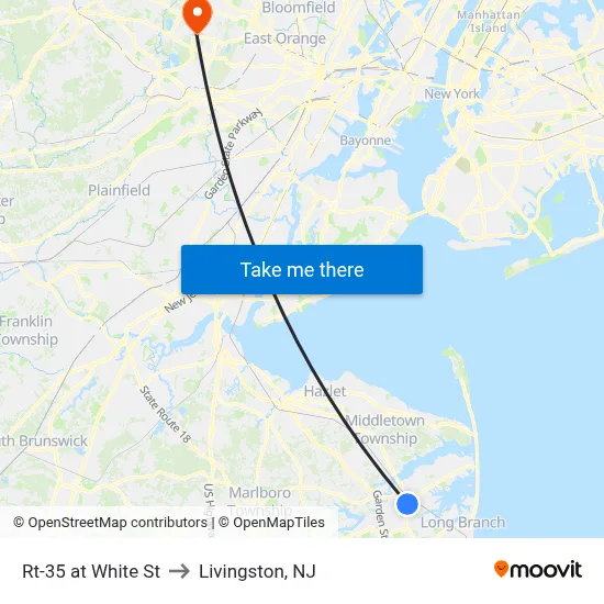 Rt-35 at White St to Livingston, NJ map