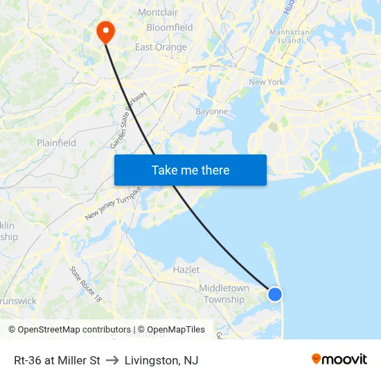 Rt-36 at Miller St to Livingston, NJ map