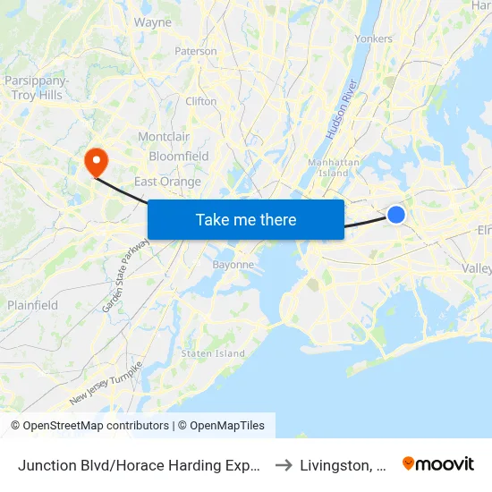 Junction Blvd/Horace Harding Expwy to Livingston, NJ map