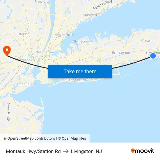 Montauk Hwy/Station Rd to Livingston, NJ map