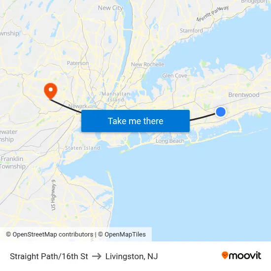 Straight Path/16th St to Livingston, NJ map