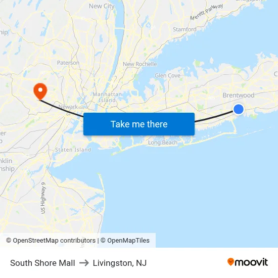 South Shore Mall to Livingston, NJ map