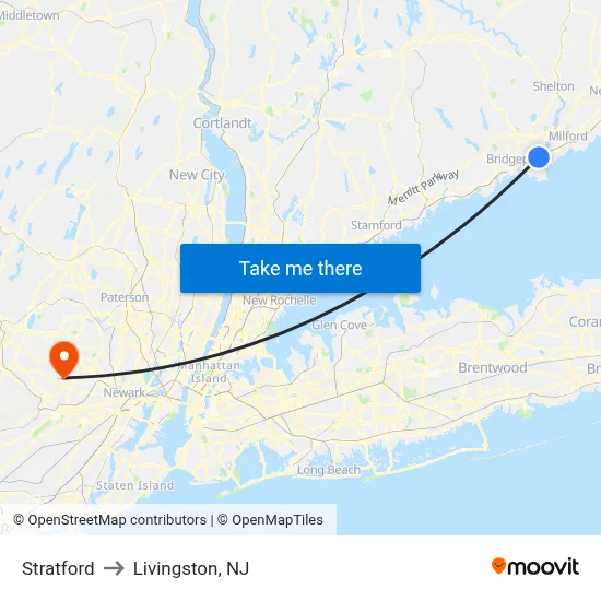 Stratford to Livingston, NJ map