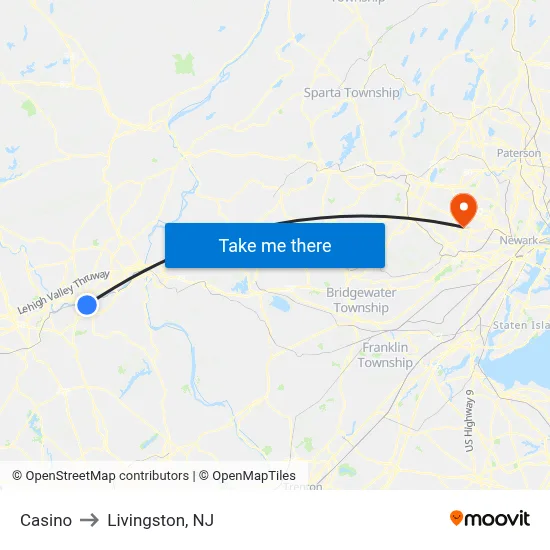 Casino to Livingston, NJ map