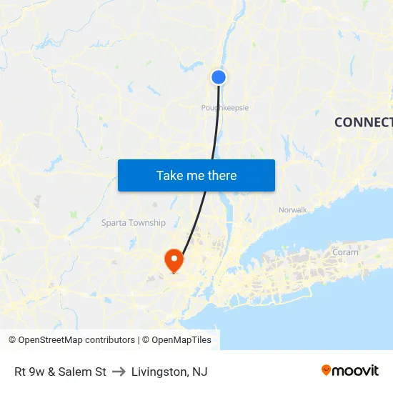 Rt 9w & Salem St to Livingston, NJ map