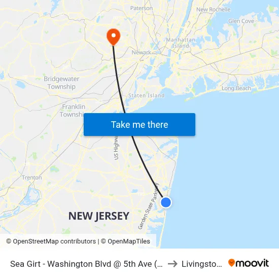 Sea Girt - Washington Blvd @ 5th Ave (Northbound) to Livingston, NJ map