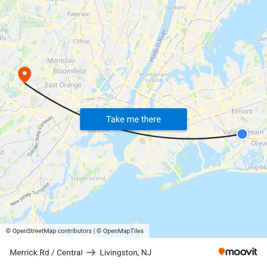 Merrick Rd / Central to Livingston, NJ map