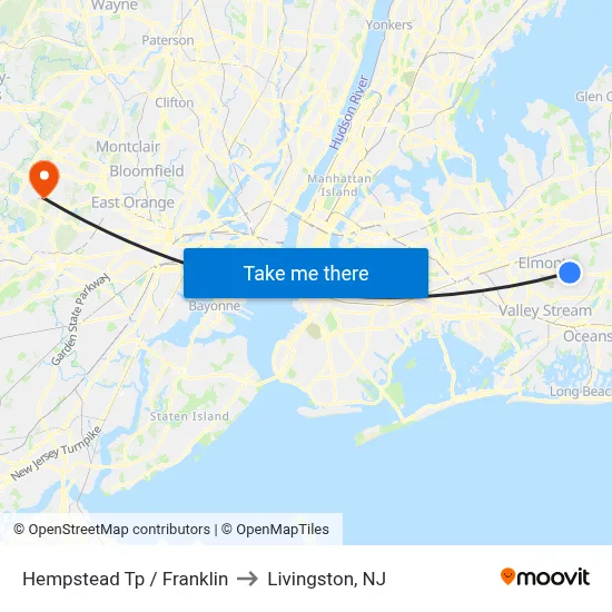 Hempstead Tp / Franklin to Livingston, NJ map