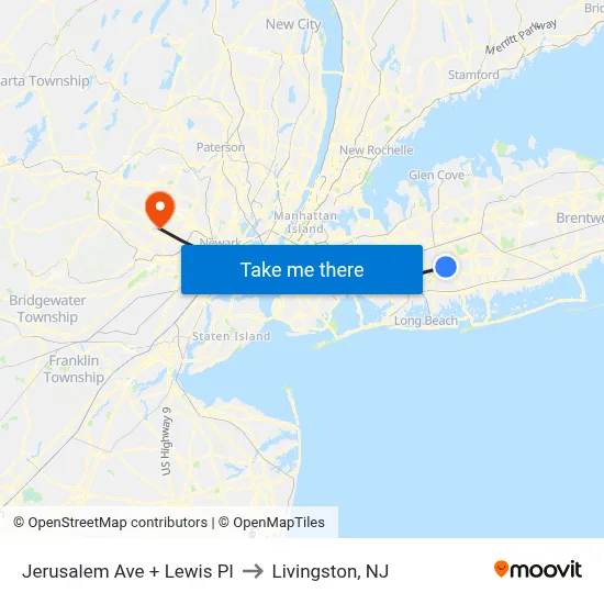 Jerusalem Ave + Lewis Pl to Livingston, NJ map