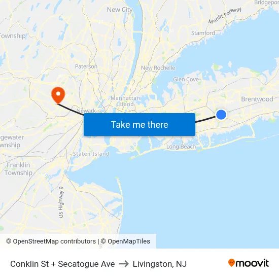 Conklin St + Secatogue Ave to Livingston, NJ map