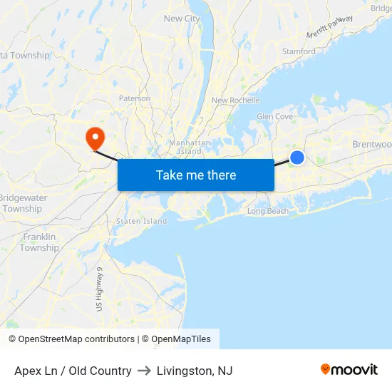 Apex Ln / Old Country to Livingston, NJ map