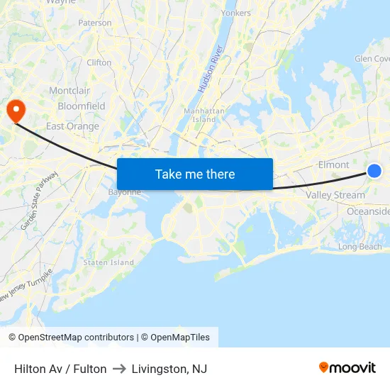 Hilton Av / Fulton to Livingston, NJ map