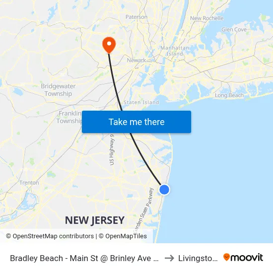 Bradley Beach - Main St @ Brinley Ave (Southbound) to Livingston, NJ map