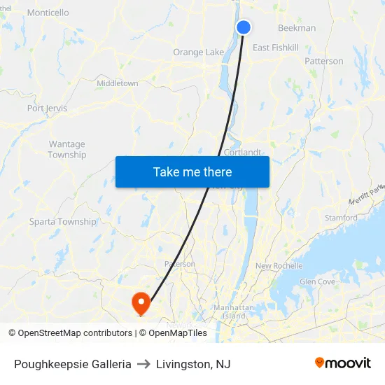 Poughkeepsie Galleria to Livingston, NJ map