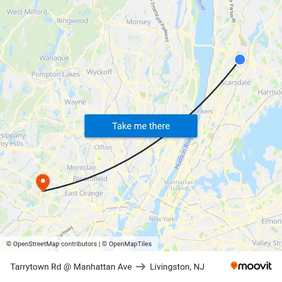 Tarrytown Rd @ Manhattan Ave to Livingston, NJ map