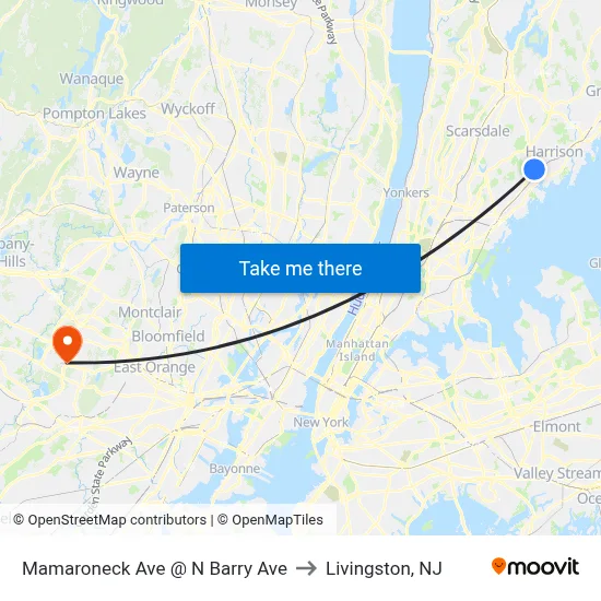 Mamaroneck Ave @ N Barry Ave to Livingston, NJ map