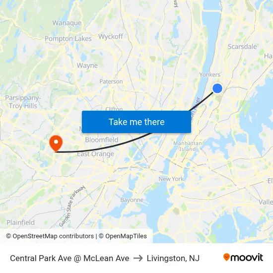 Central Park Ave @ McLean Ave to Livingston, NJ map