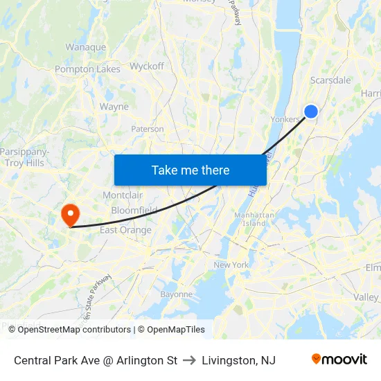 Central Park Ave @ Arlington St to Livingston, NJ map