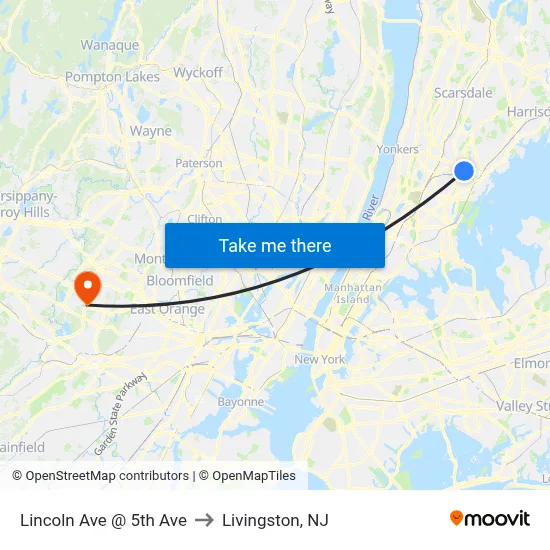 Lincoln Ave @ 5th Ave to Livingston, NJ map