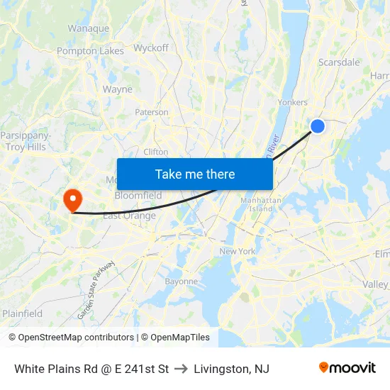White Plains Rd @ E 241st St to Livingston, NJ map