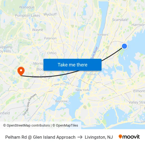 Pelham Rd @ Glen Island Approach to Livingston, NJ map