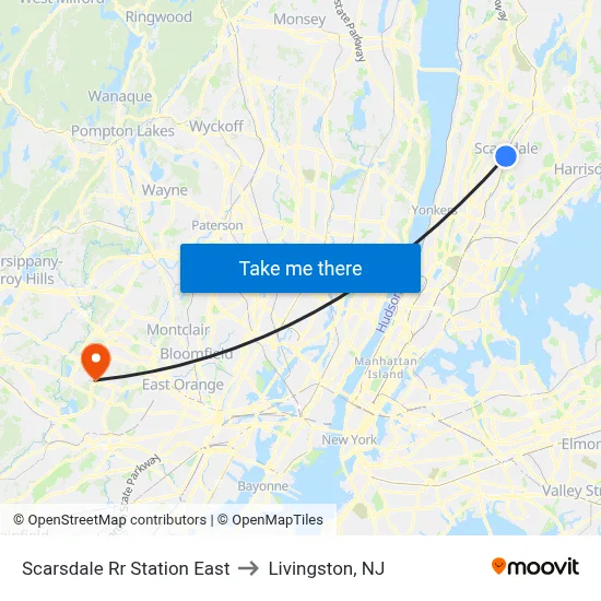 Scarsdale Rr Station East to Livingston, NJ map