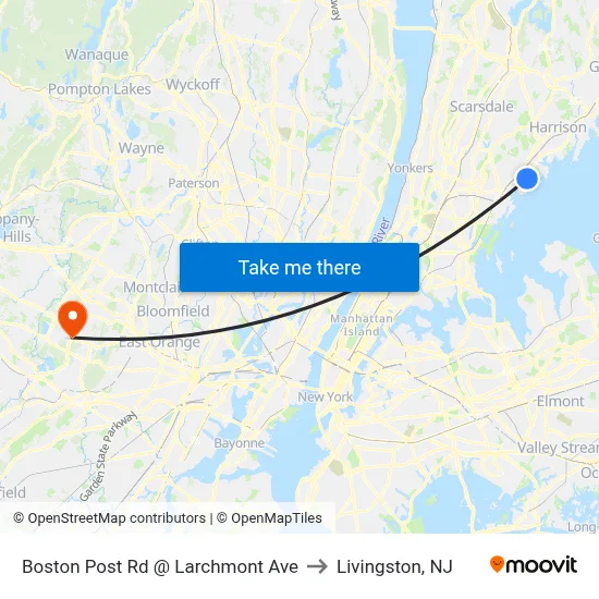 Boston Post Rd @ Larchmont Ave to Livingston, NJ map